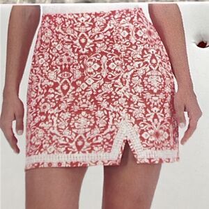 Jones New York Dubarry /NYC Split Hem Skirt/Skort Orange /White Lace Trim XXL